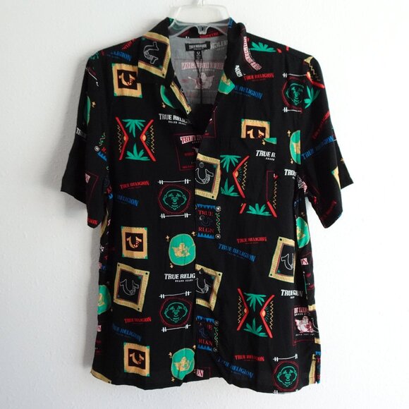 True Religion Other - True Religion Button Up Shirt Men's Size M Black Resort Print Resortwear Camp